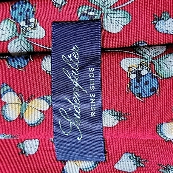 Leidenfalter 100% silk Repp berry lady bug clover blue red unisex necktie - Picture 4 of 12